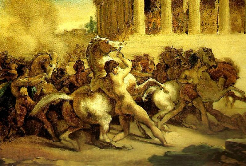 Theodore   Gericault la course de chevaux libres France oil painting art